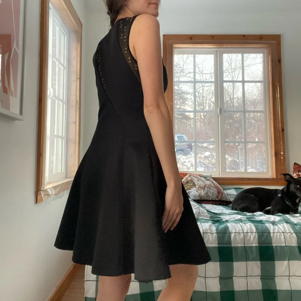 A Line Little Black Dress with Mesh Cutouts - Picture 3 of 5